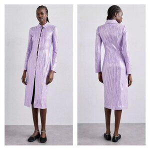 Stine Goya Lavender Purple Sonja Sequin Button-Up Midi Shirtdress